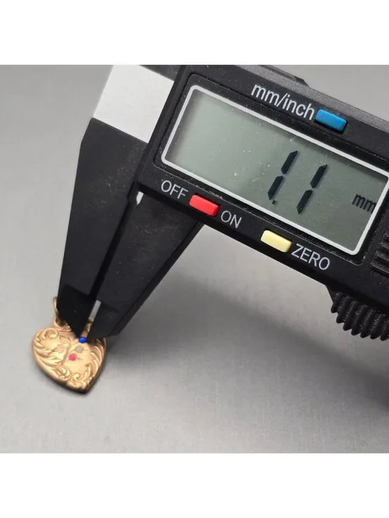 Antique Puffy Heart Charm Gold Filled Repousse Glass Paste Stone Pendant - Picture 6 of 8